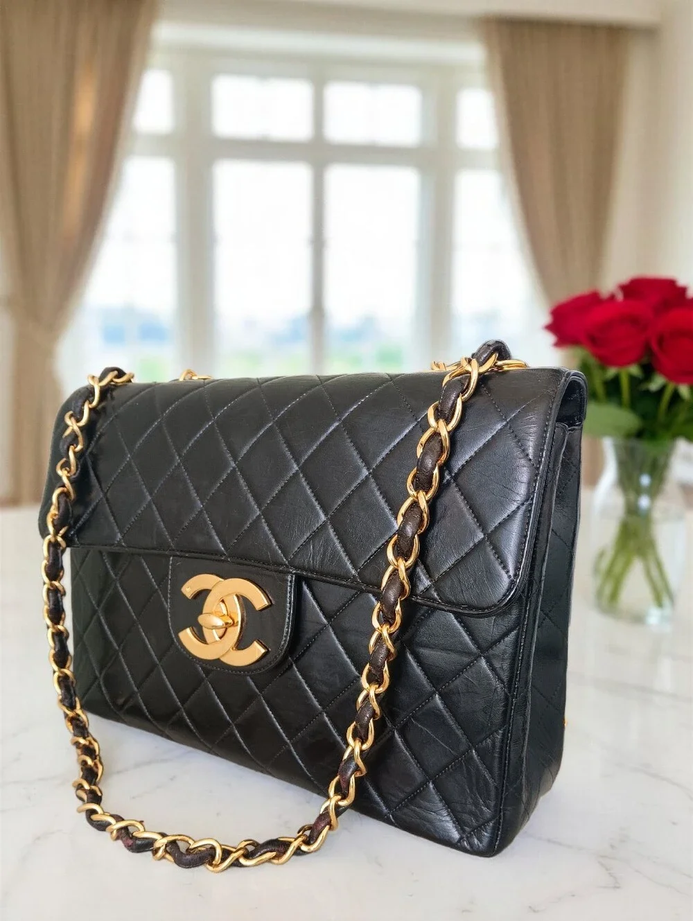 Chanel Vintage Jumbo Classic Flap Black Lambskin 24K Gold ✨ COA - Picture 6 of 15